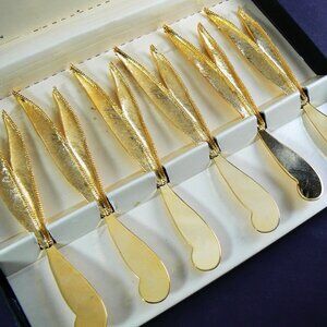 JANIS COLLECTION 24 K GOLD PLATED SET OF 6 KNIFES SPREADERS